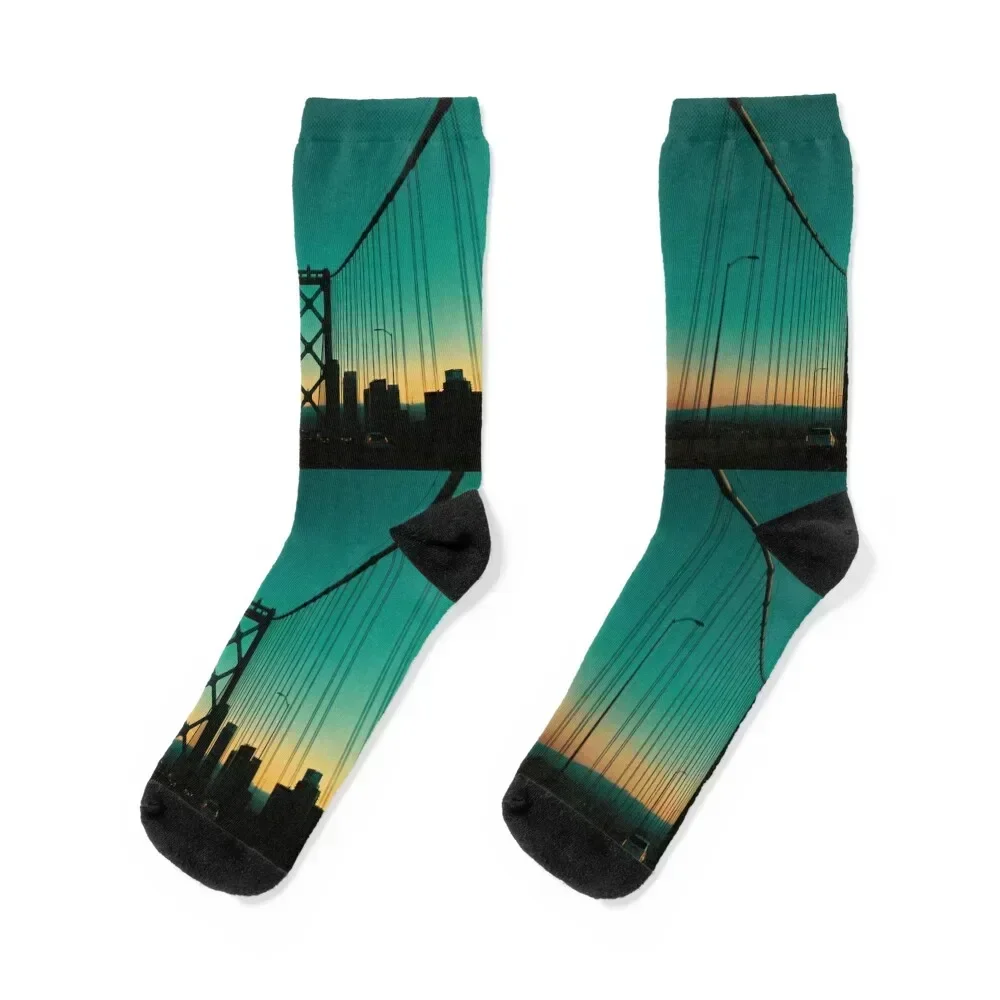 

San Fransisco Bay Bridge Twilight Blue Hour Socks christmas stocking cool anti-slip Mens Socks Women's