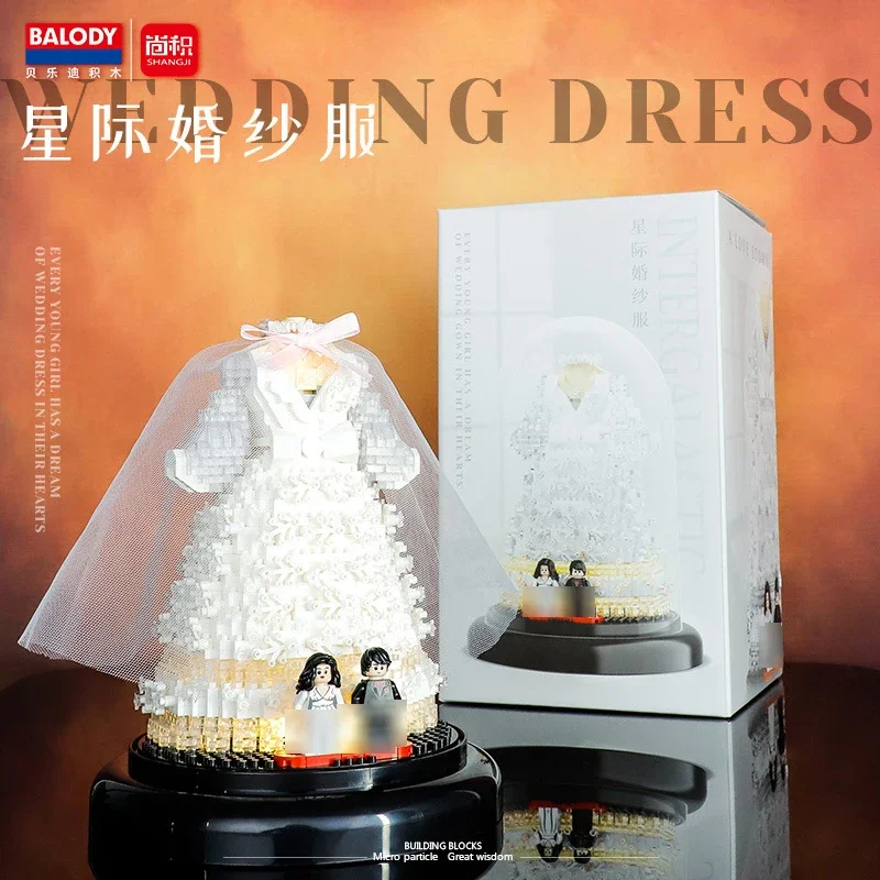 

1375pcs+ BALODY Romantic 3D Wedding Dress Micro Building Block Assembly Model Mini Brick Toys For Girlfriend Propose Gift 18415