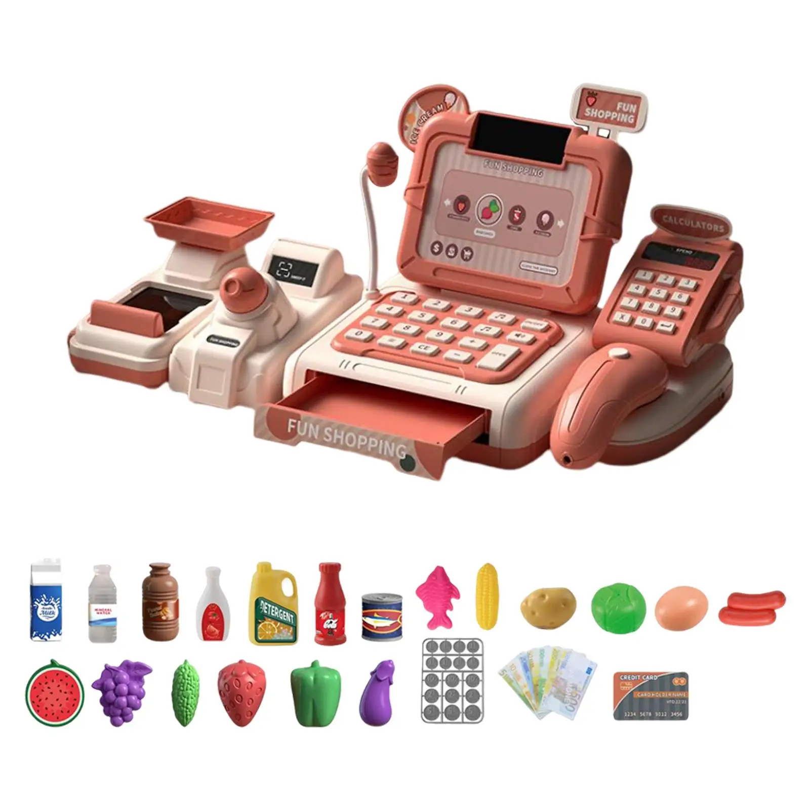 Kids Supermarket Cash Register Playset Grocery Store Cash Register Set for Toddlers