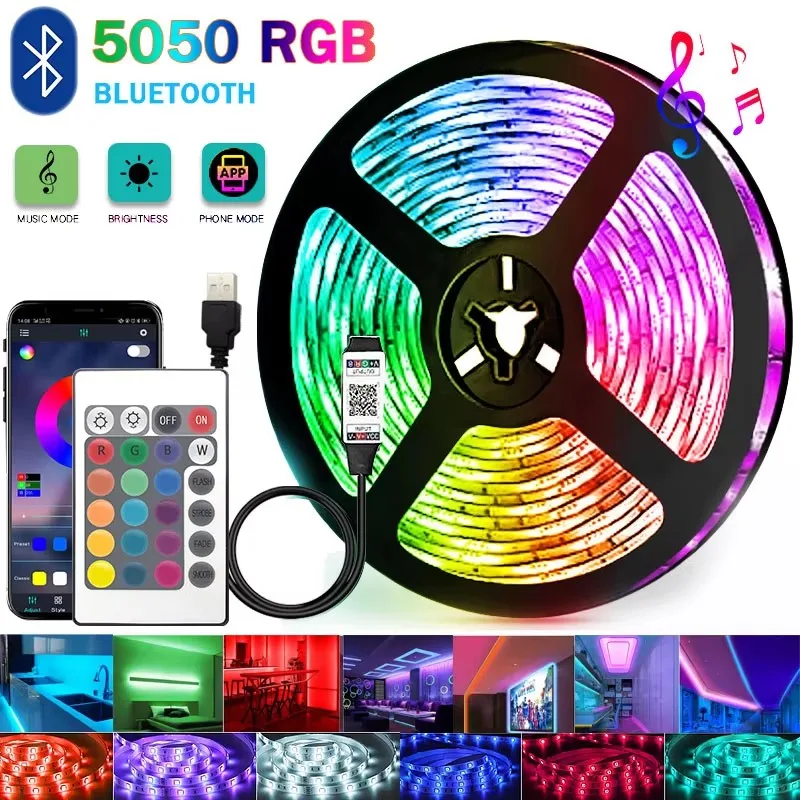 Light Led Strip Usb Bluetooth Led Room String Light Children'S Room Decoration 1 20 Meters App Control  Mutlicolor Rgb Tape Lamp