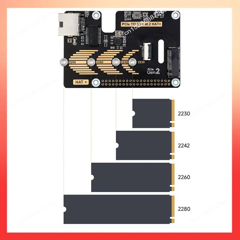 

Адаптер ABNR Pcie к ETH и M.2 для Raspberry Pi 5, совместимый с высокоскоростным считыванием SSD Nvme M.2 размера 2280/2260/2242/2230