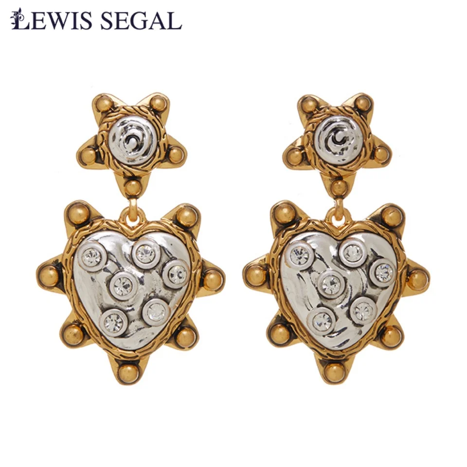 

LEWIS SEGAL Vintage Baroque Heart Drop Earrings for Women Elegant Medieval Style Fine Jewelry 18K Gold Gift Party