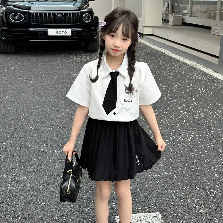 New Anime Sanrios Kuromi Student Campus Jk Uniform Short Sleeve Pleated Skirt Two-Piece Set Girls Y2K Skirt Preppy Suit Summer