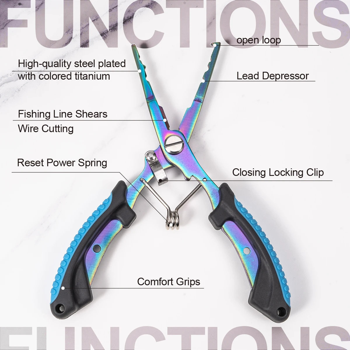 كماشة صيد متعددة الوظائف مع قاطعة حلقية مقسمة من سبائك التيتانيوم الملونة ومقبض ضغط من الرصاص غير قابل للانزلاق، أداة صيد #4