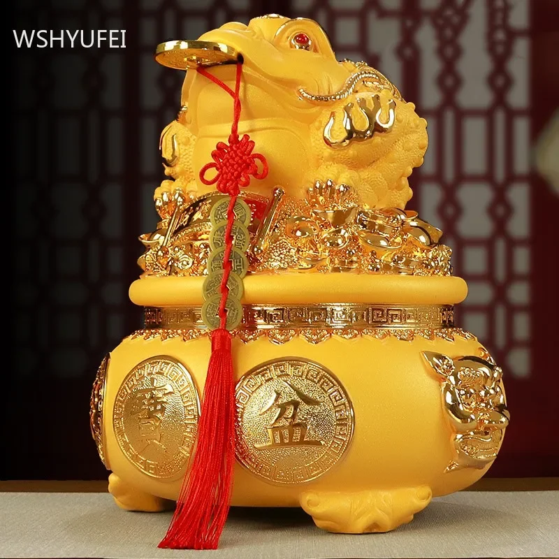 

Chinese Golden Toad Sculpture Resin Ornaments Piggy Bank Crafts Living Room Wine Cabinet Decorations Opening Gifts Lucky Money