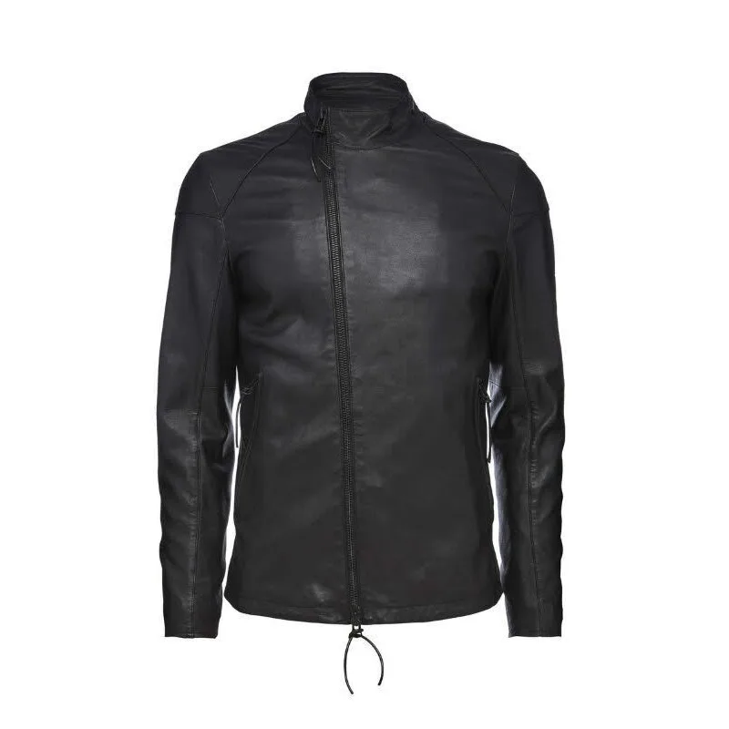 

Mens Real Lambskin Leather Motorcycle Biker Slim Fit Asymmetrical Zip Black Coat