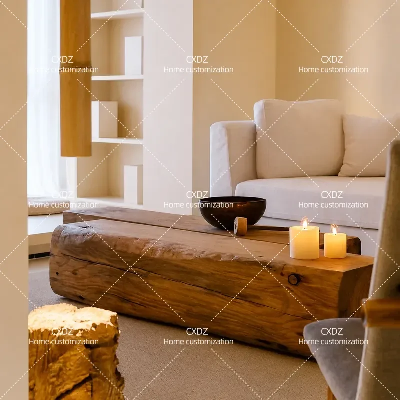 Nordic bed and breakfast lounge area Solid wood pier Long stool Log tree stump Change shoe stool Stump TV cabinet Wabi