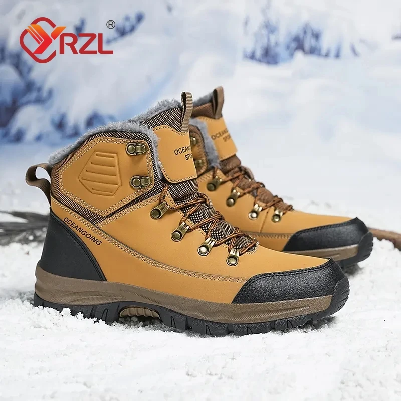 YRZL Men's Boots Winter Warm Flat Bottom Shoes for Men Comfortable Ankle Boot Lace Up Outdoor Boots Mens Snow Hiking Boots Male