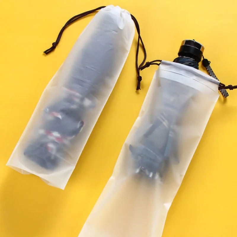 Portable Plastic Bag Matte Translucent Umbrella Storage Bag Reusable Umbrella Drawstring Storage Cover Home Storage Organizer