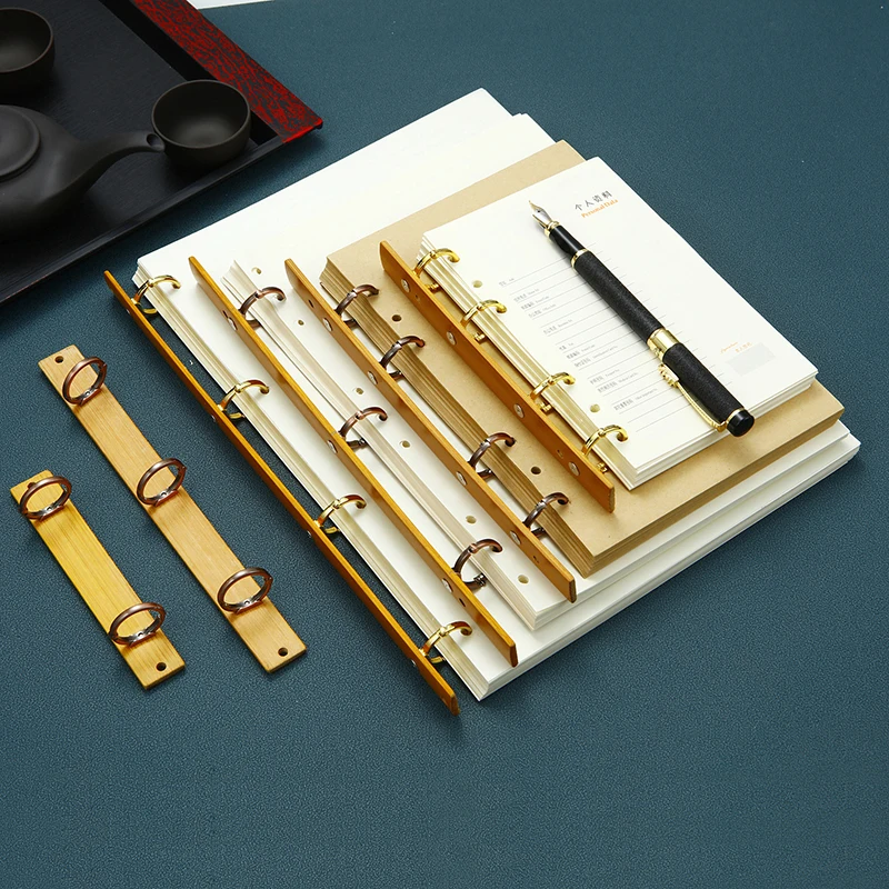 1PCS A4/A5/B5/A6/A7 Creative Bamboo Ring Binder Clips Metal Ring Binder 6 Rings Binding Clips Office School Supplies