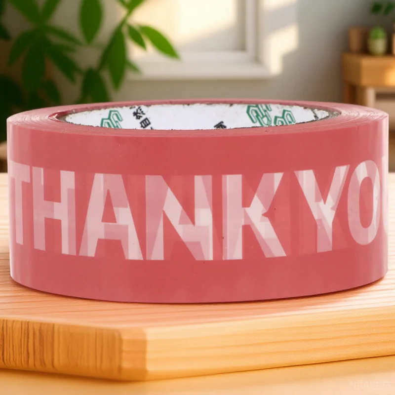 1 Roll Pink Packing Tape Chic Gift Wrapping Tape Thank You Printed DIY Decorative Adhesive for Festival Sealing