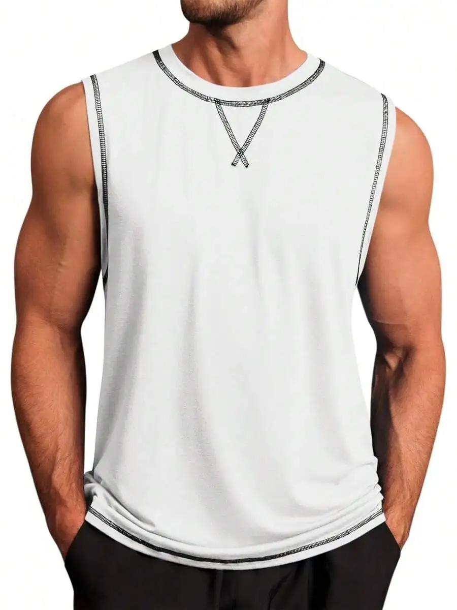 

Mens Sleeveless Round Neck Casual Tank Top For Sports Gym Running Beach