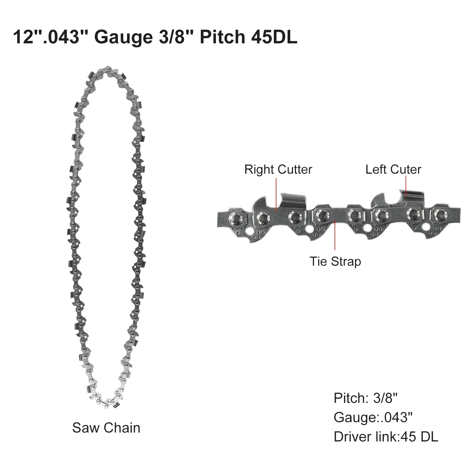 Spare Parts Saw Chain Tool 12 Inch MS180 MS181 MS190 MS210 3/8 0.050 44 Drive Links Accessory Chainsaw Durable