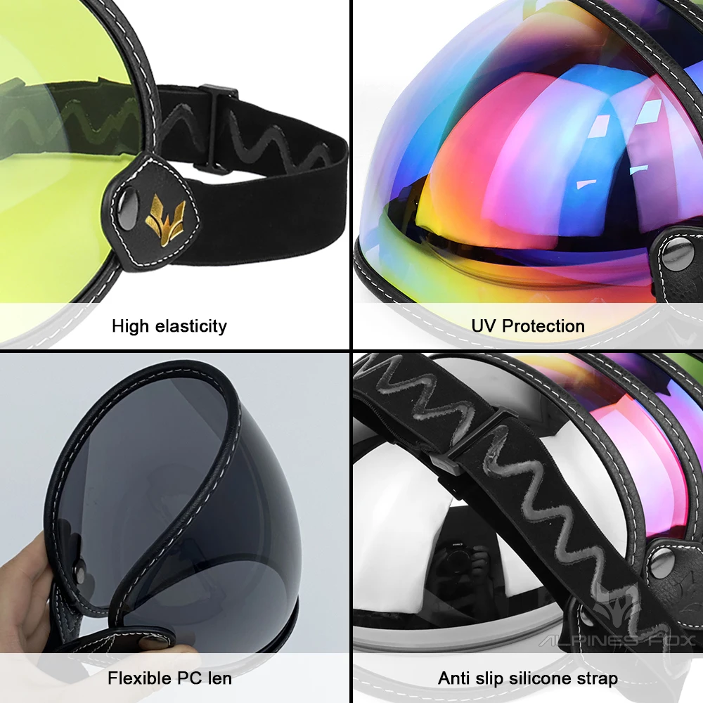 Universal Open Face 3/4 Helmet Visor Lens Bubble Motorcycle Windshield Capacete Lens Windproof Vintage Motorbike Helmet Goggles