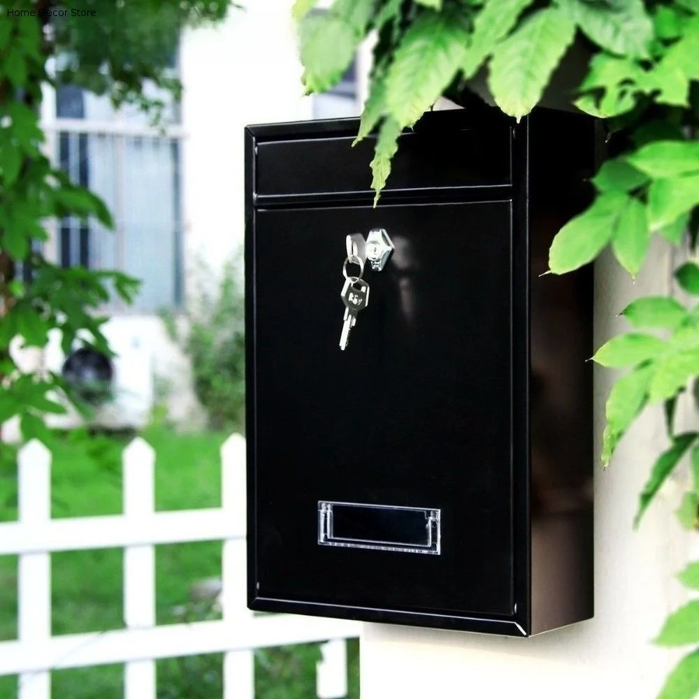 Rainproof Wall Mounted Mailbox Iron with 2 Keys Metal Email Suggestion Box Rustproof Clear Window Tinplate Letter Boxes for Home