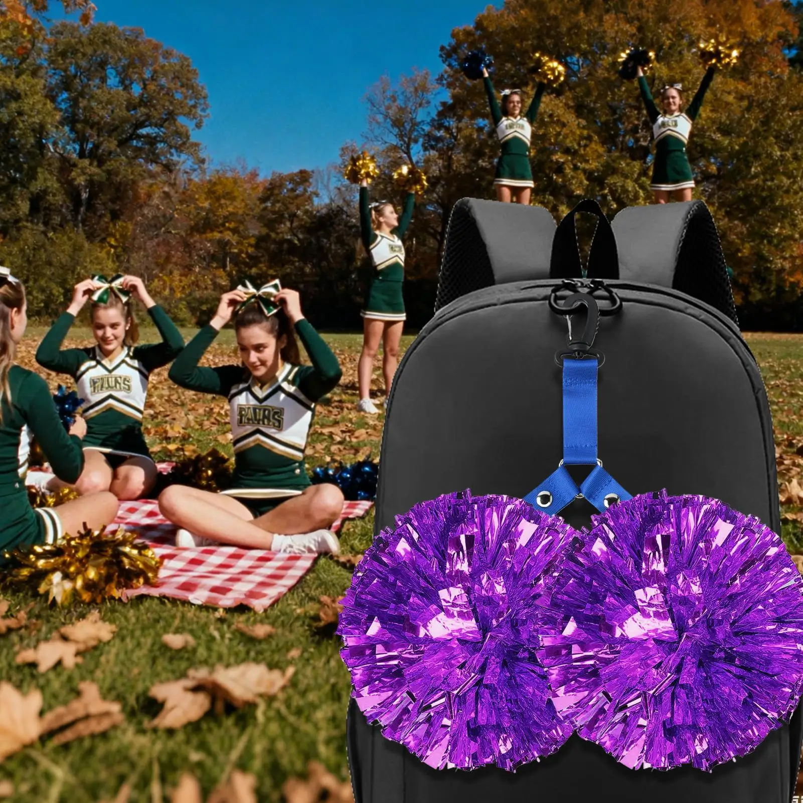 حامل التشجيع Pompom منظم حقيبة التشجيع مع أزرار كبس شماعات متينة لـ Poms المتعددة، ملحقات تروس التشجيع للفتيات #5