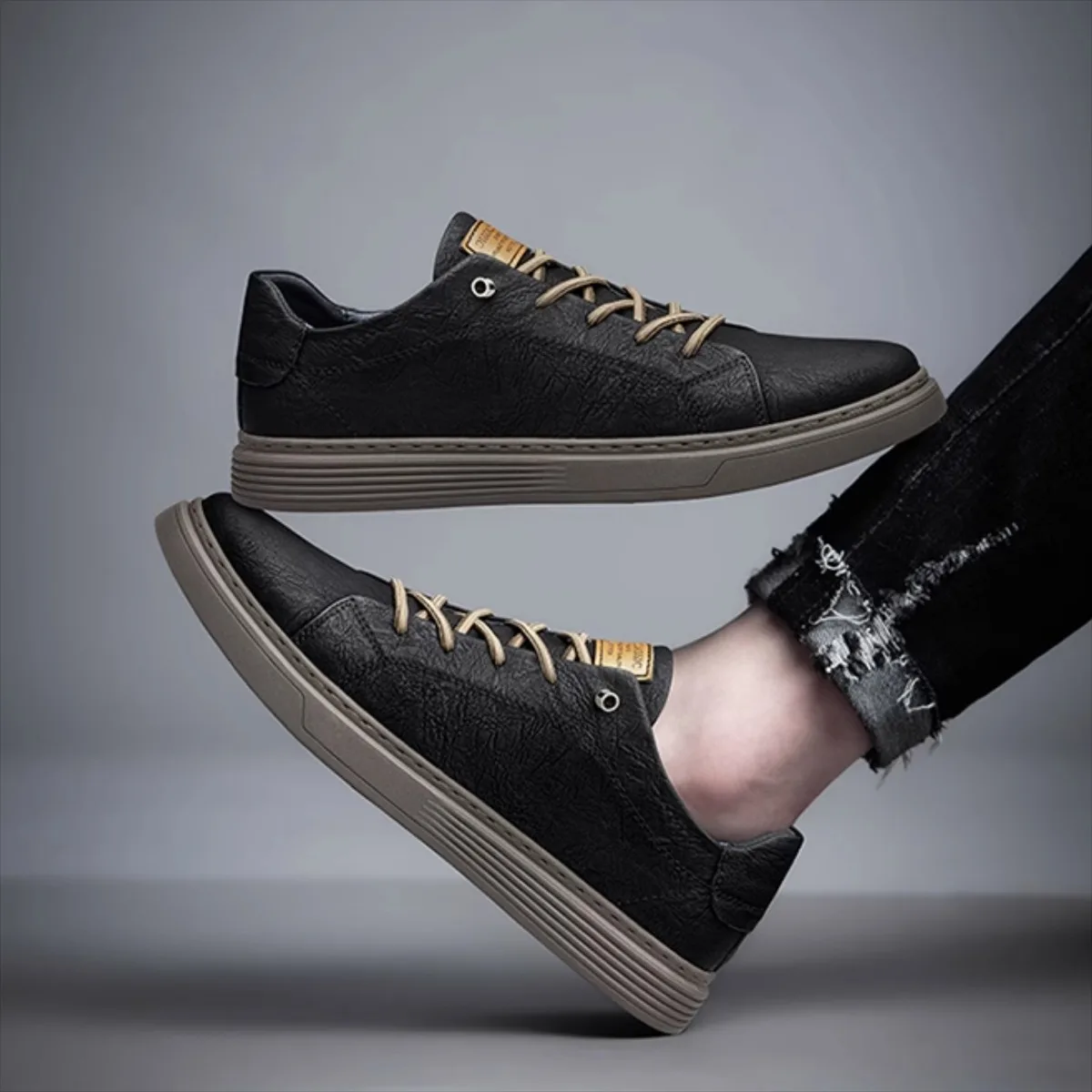 Oddychające buty męskie - antypoślizgowe, wygodne buty wizytowe, codzienne buty do biura i na zewnątrz, czarne buty do noszenia na co dzień i do pracy.