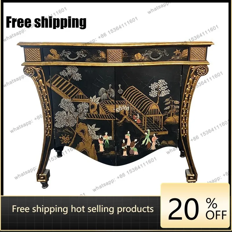 

LD25 Light Luxury Entrance Carved Entryway Cabinet, French Luxury Villa Partition Cabinet