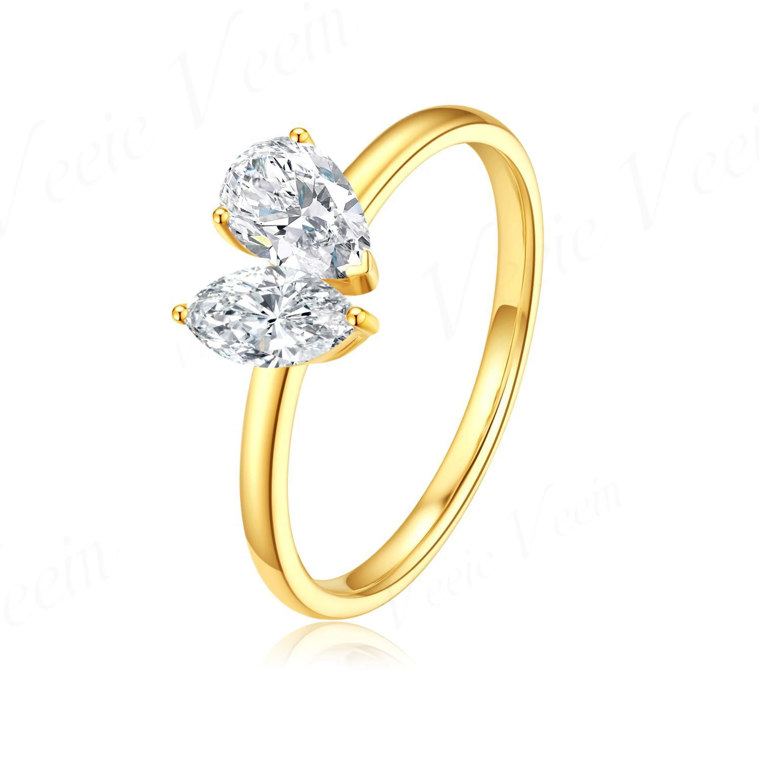 MuShan Jewelry Two-Stone Lab Grown Diamond Engagement Ring Pear  Marquise Cut Solid 18k Gold Wedding Ring  Hot Sales