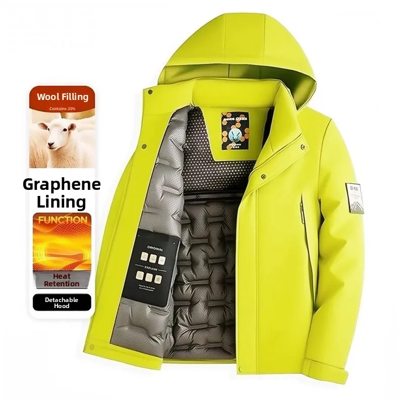 

Thiened Woolen Casual Cotton Jaet for Men with Detachable Cap Faionable Urban Sle Long Sve Warm Coat for Youth