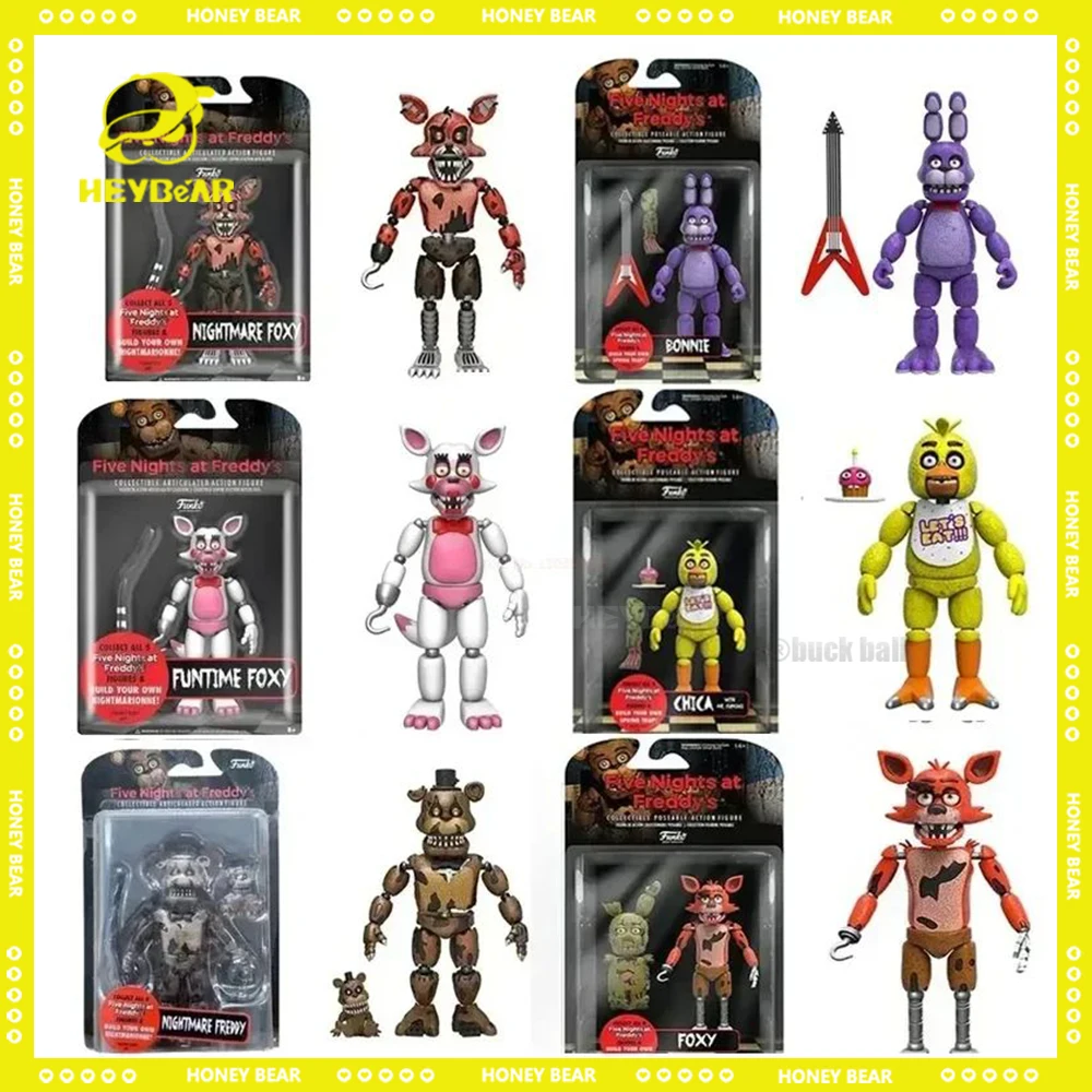 Fnaf Figures 14cm Nightmare Freddy Bonnie Foxy Chica Action Figure Movable Blacklight Frostbe Bear Model Ornament Toys Doll Gift