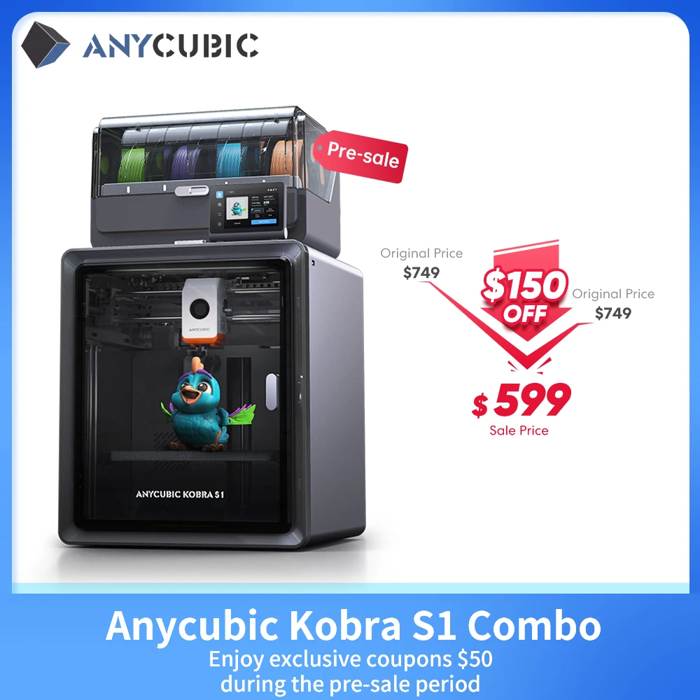 Anycubic Kobra S1 Combo Multi-Color 3D Printer High Precision Core XY Stable Structure Ultra-Quiet Max Speed 600mm/s 3D Printer