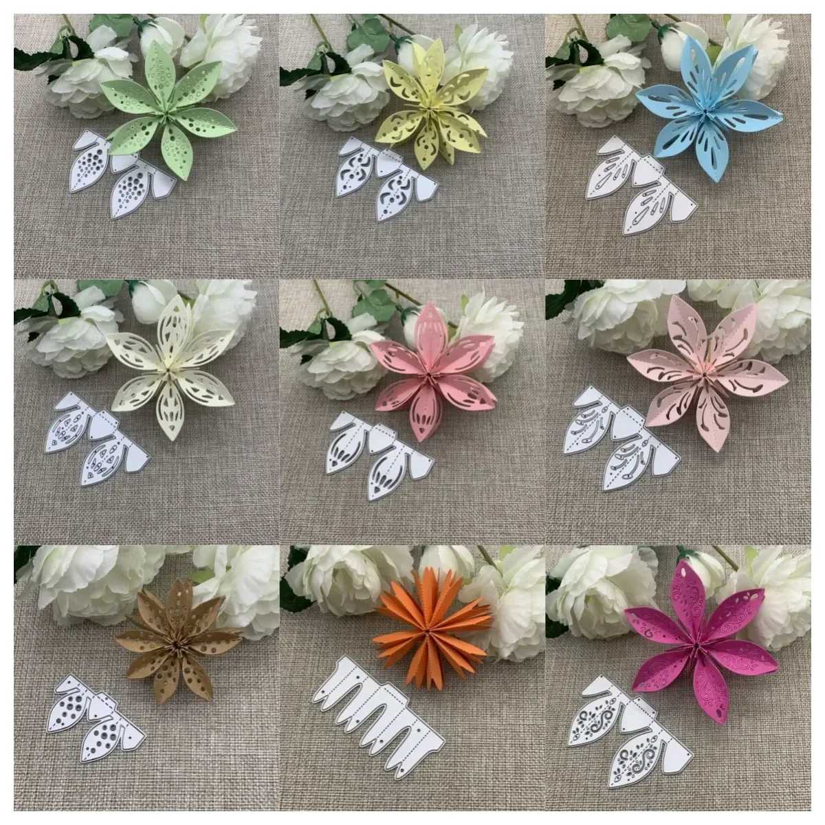 Novos cortadores de metal em formato de flor dobrada, estênceis para scrapbooking, decoração, relevo, artesanato, molde para corte.