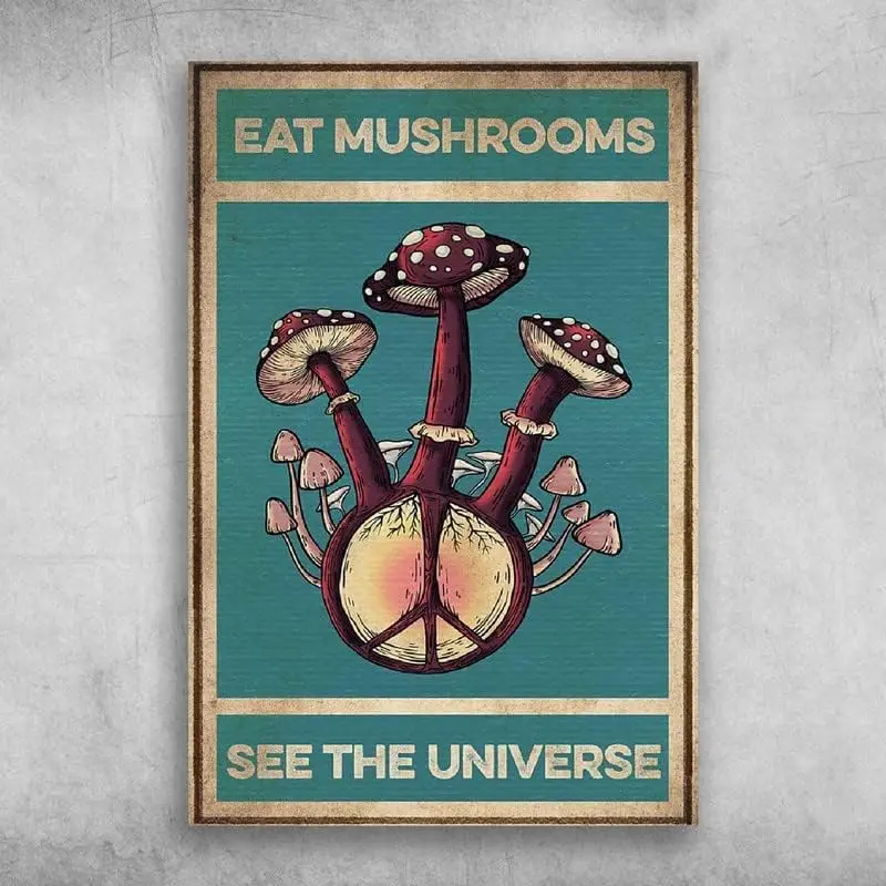 Nostalgic Vintage Metal Wall Décor  Eat Mushrooms See The Universe Fun Sayingage Rustic Bar Home Wall Decor Funny M-aluminum