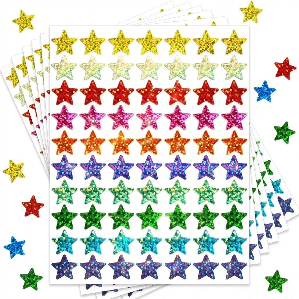 350/1050Pcs Colorful Holographic Foil Star Reward Stickers Student Planner Behavior Awards School Classroom Teacher Supplies
