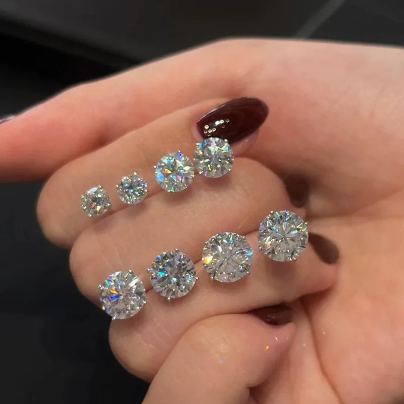 

Серьги-гвоздики с муассанитом JH 0,1-5 карата для женщин и мужчин, сверкающие классические свадебные украшения, серьги из серебра 925 пробы, розового золота