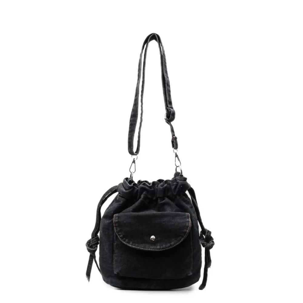 

Korean Style Retro Denim Shoulder Bag Purse Solid Color Drawstring Bucket Bag Wallet Bags Crossbody Bag Mobile Phone Bag Women