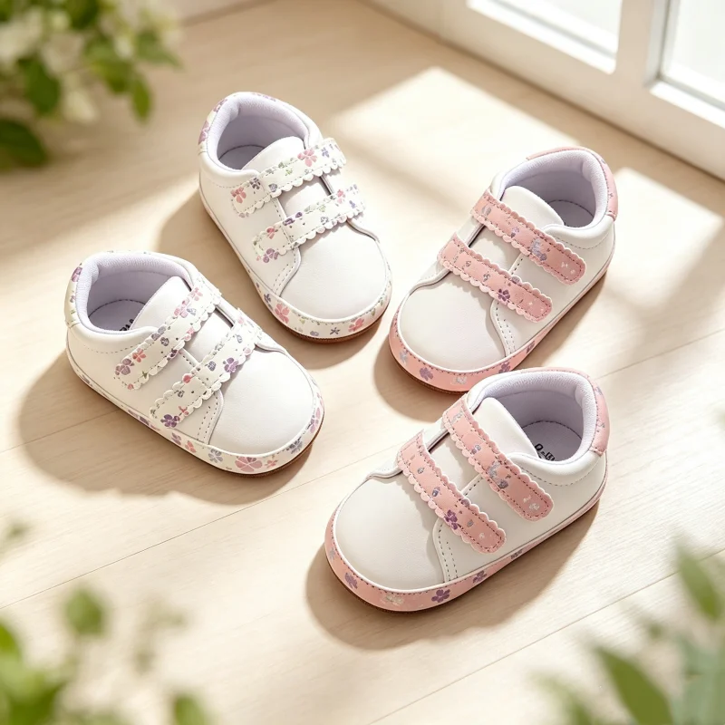 Floral Double Strap Baby Learning Walk Shoes, Sweet Princess Infant Crib Shoes for Baby Girls 0-1 Year
