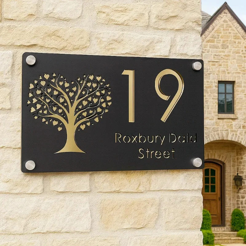

Customizable Heart Shaped Tree Personalized Custom Laser Cut Acrylic House Number Sign For Outdoor Address plaque Room
