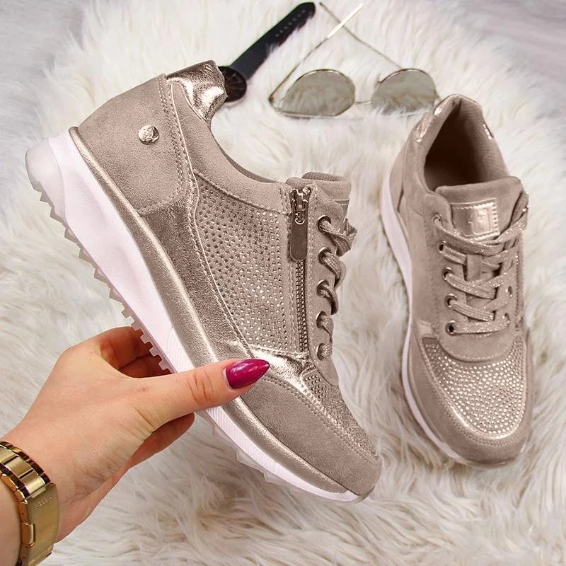 Scarpe da donna Sneakers dorate Scarpe da ginnastica con plateau con cerniera Scarpe da donna Casual Lace-Up Tenis Feminino Zapatos De Mujer Sneakers da donna