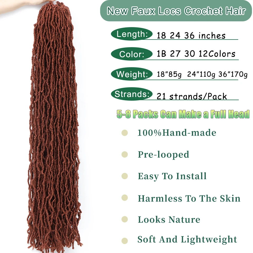 18 24 36 Inch Ombre Color Goddess Faux Locs Crochet Hair Pre Looped Locks Crochets Braids Messy Synthetic Curly Wave Braid Hair