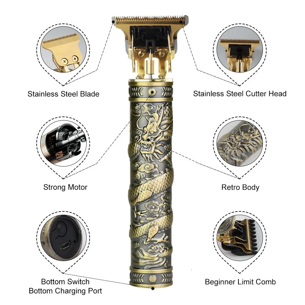 ตัดผมมีดโกนสําหรับผู้ชายชาร์จ Clipper เครื่องโกนหนวดผู้ใหญ่ไฟฟ้า Vintage Clipperrazor บ้าน USB ชาร์จร้านตัดผม Black Dragon