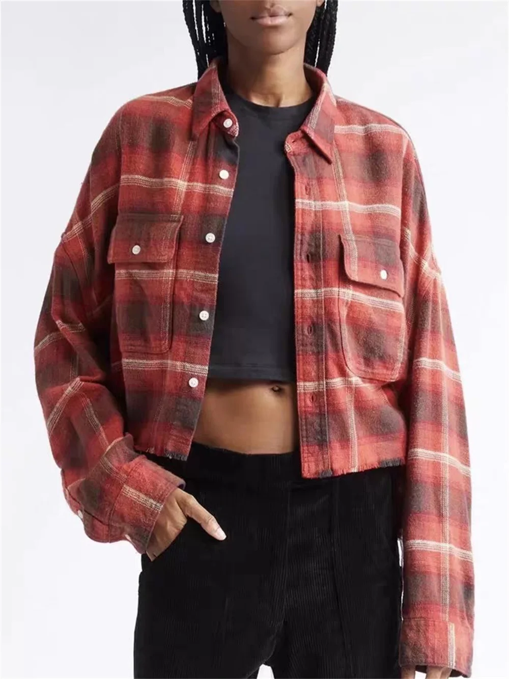 

Модная женская рубашка 202, чистый хлопок, кисточка, повседневная женская одежда, клетчатая рубашка, новинка Y2K, высококачественный топ, бюстгальтер-кардиган