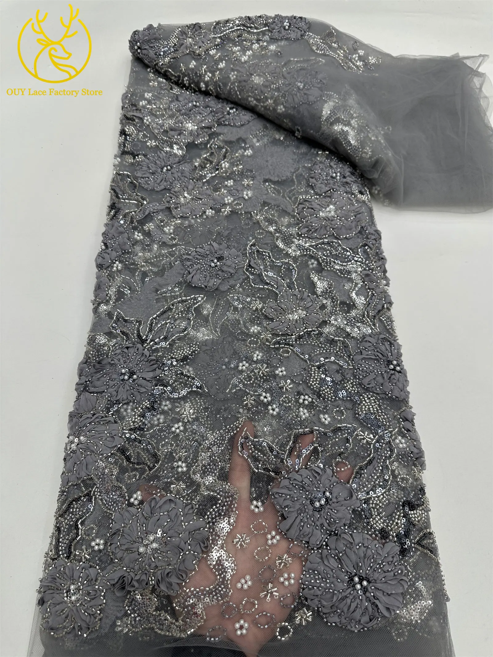 Luxuriöser Afrikanischer Pailletten-Perlen-Stickerei-Spitzenstoff 2026 Neuer Stil Nigerianischer Braut-Hochzeits-Stickerei-Französischer Tüll-Kleiderstoff – Detail 20