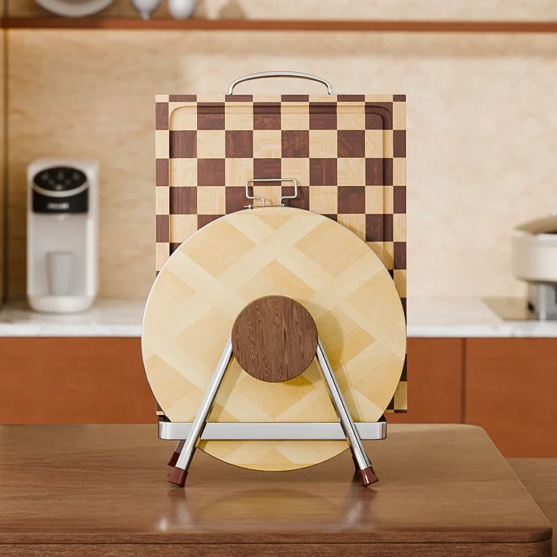 Stainless Steel Cutting Board Rack Beech Wood Drain Pot Lid Holder Kitchen Countertop Storage