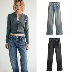 2024 Autumn New Product Women's Fashion and Casual Versatile Wide Legs Mid Waist Long Floor Dragging Jeans