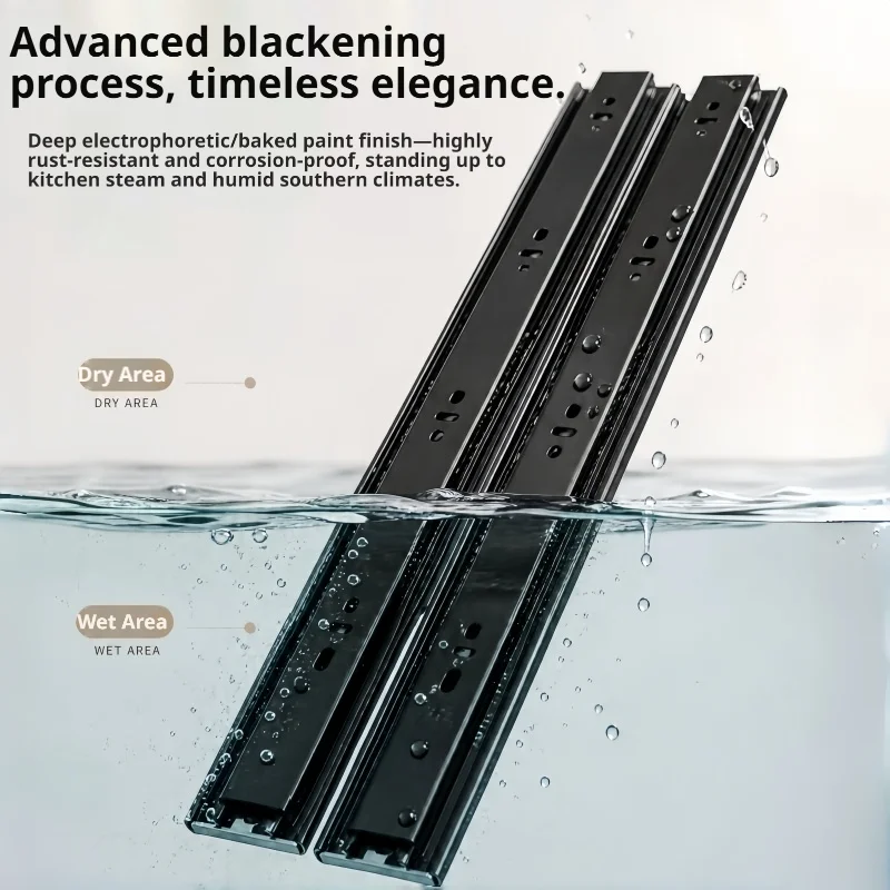 Vibration‑Dampening 3‑Section Drawer Slides, Silent Pulley Guide Rails, Hardware Accessories for Wardrobe and Keyboard Tray Draw