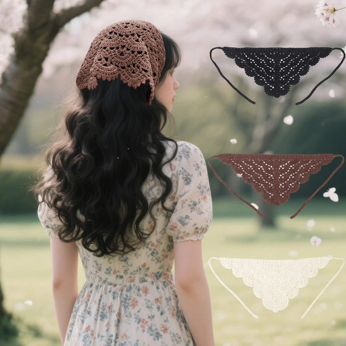 

3 шт. мокко вязаная крючком бандана в стиле кантри цветок шарф для волос вязаные повязки на голову с цветочным принтом ретро тюрбан повязка для волос аксессуары для волос