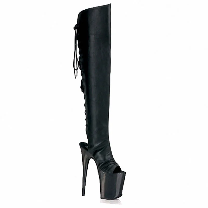 20cm ultra-high heel over-the-knee boots for women, stiletto heel, fish mouth, sexy hollow nightclub lace-up performance boots