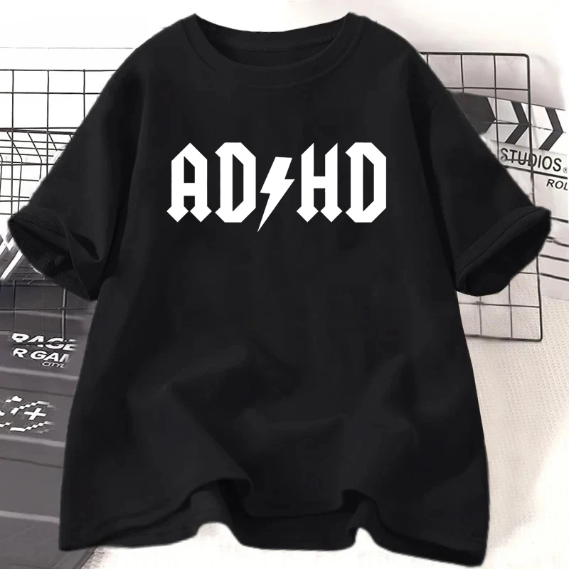 Adhd Printed Pattern T-shirts Summer Women Casual Fashion Minimalist Tops Streetwear Y2K Oversize O-Neck Short Sleeve T-shirts