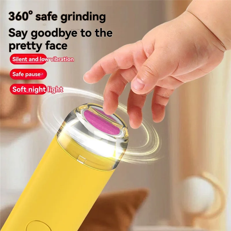 CYGJ-Soft LED Light Baby Electric Nail Clipper Filer Trimmer 6 Attachments Gentle Grinder