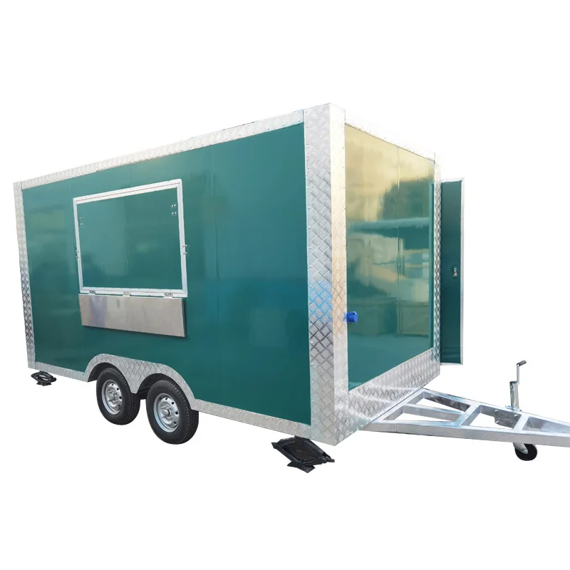 Customized Outdoor Street Kitchen Restaurant Truck Moving Dining Car Kiosk Mobile Square Luxury Fast Food Cart Hot Dog Trailer