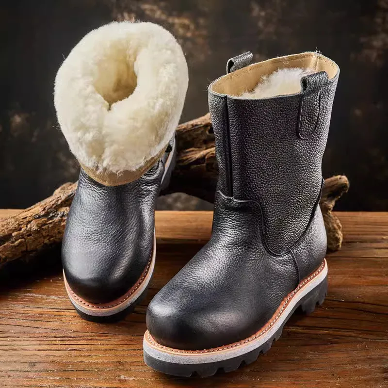 Winter Fur-Lined Snow Boots Men Goodyear Wool Riding Boots -40°C Outdoor Cold‑proof Mid-Calf Chelsea Boots