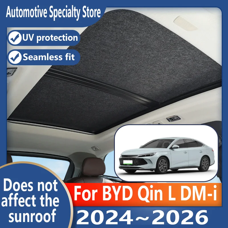 

For BYD Qin L DM-i EV 2024~2026 Car Panoramic Sunroof Insulation Roof Visor Electrostatic Adsorption Suede Fabric Sun Protection
