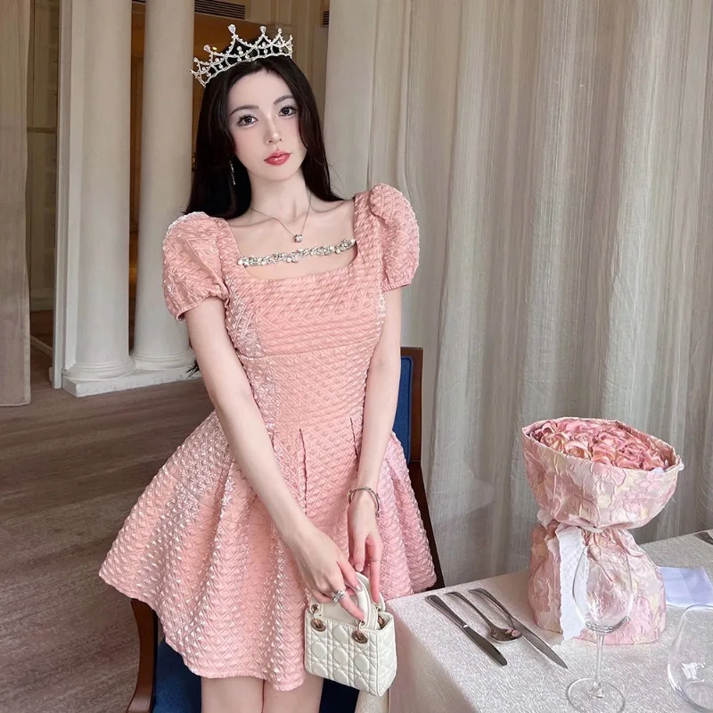 Luxury Pink Niche Light Luxury High-end Graduation Dress Fashion Short-sleeved Evening Dress Alumni Gown