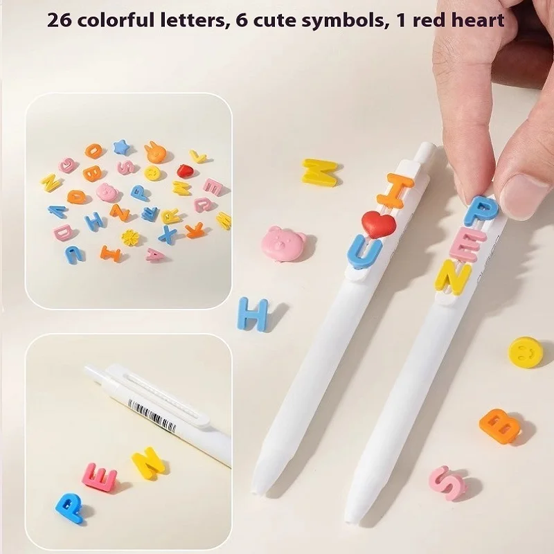 Nusign Lovely Gel Ink Pen Fine ST Tip Black Signture Pes, Interchangeable Heart-Shaped Alphabet, Fun Stress Relief Writing Tools